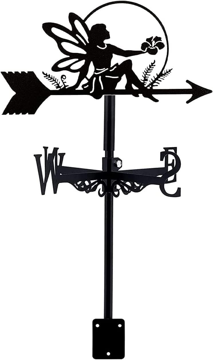 Klonwg Flower Fairy Witch Metal Weathervane,Farm Stainless Steel Home Weather Vane With Roof Mount Roof Garden Decorations For Outdoor Farm Yard Garden Gazebo