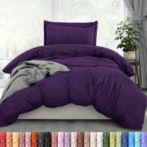 Image of Utopia Bedding Duvet Cover Twin Size - 2 Piece with Zipper Closure - 1 Comforter Cover 68X90 Inches & 1 Pillow Sham 20X26 Inches (Eggplant) Comforter Not Included