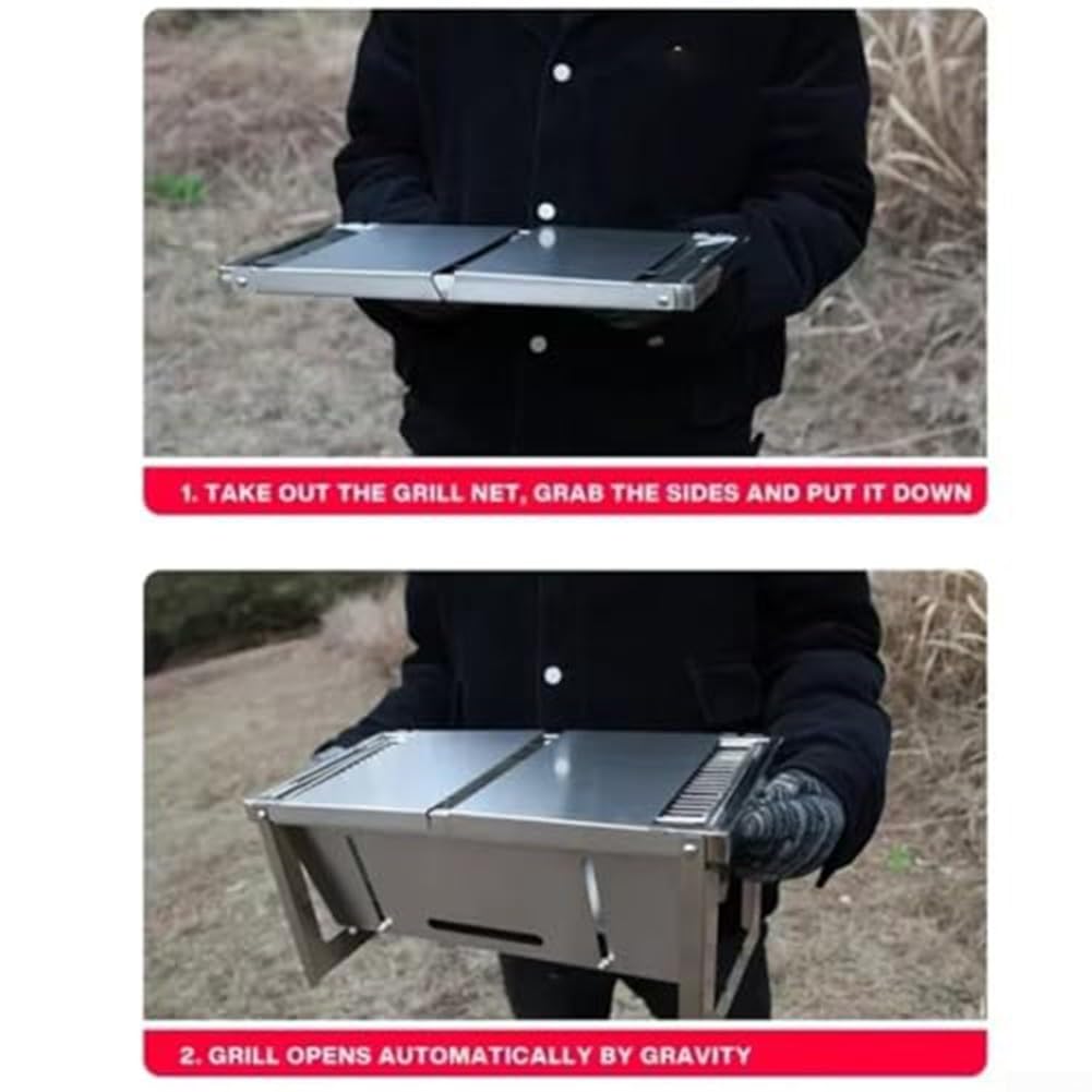 Chal Składany przenośny grill bezdymny ze stali nierdzewnej z uchwytem do przenoszenia, łatwy montaż, idealny do gotowania na świeżym powietrzu, na kemping i Nics