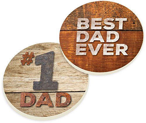 Best Dad Ever Vintage Wood Look 2.75 x 2.75 Absorbent Ceramic Car Coasters