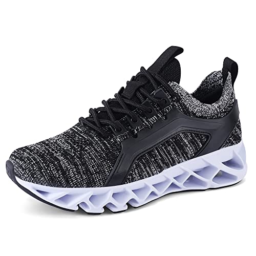 Women's Walking Shoes Lightweight Breathable Tennis Running Blade Fashion Sneakers for Athletic Sports Training Jogging Travel Striped Black Size 5.5