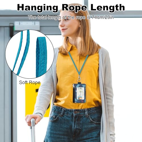 Image of Minimalist RFID Wallet with Lanyard, Multi-functional ID Case with 2 Zipper Pockets and Key Chain for Men and Women, Tactical Badge Pouch Cards Holder, Coin Purse for Travel Sports - Two-Tone