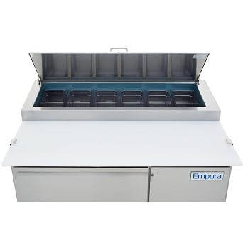 Empura 47 Refrigerated Prep Table with One-Solid Door Pizza Preparation Fridge with (6) 1/3 Food Pan and 18 Cutting Board for Pizzeria Restaurant 47.4 W x 32.3 D x 41.7 H, Stainless Steel, 115v
