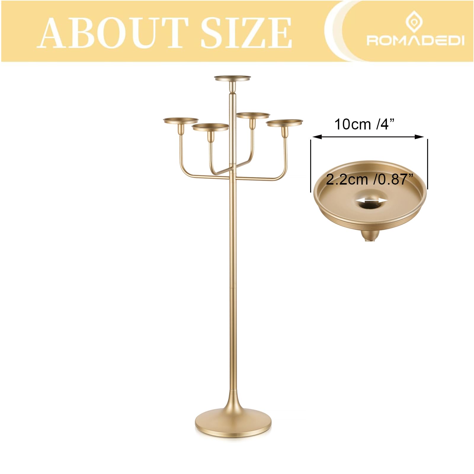 Romadedi Candelabra Tall Candle Holder - 47 inch Floor Gold Candle Holders Wedding Centerpiece for Pillar Candlestick Centerpiece Decor: Gold 1