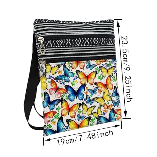 Colorful Butterfly Messenger Bag Small Ethnic Pattern Printed Adjustable Strap Crossbody Zipper Pouch Colorful Butterfly Phone Organizer Wallet Cute Shoulder Handbag for Women2
