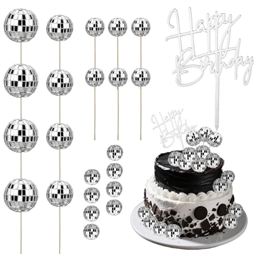 Lot de 23 boules à facettes pour décoration de gâteau disco 1970S - Pour anniversaire, discothèque, fête à thème