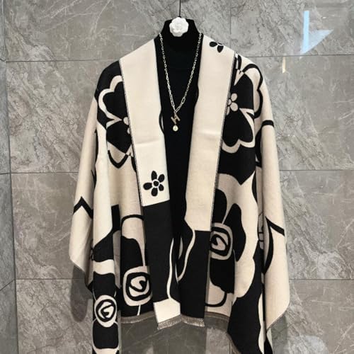 Spring and Summer Sense of Luxury Versatile Camellia Black and White Scarf Warm Shawl3