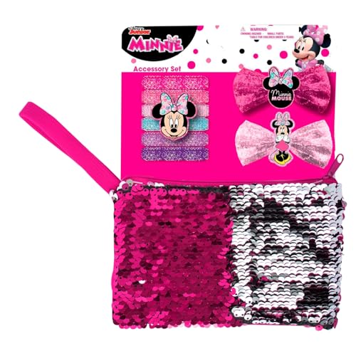 Set accessori per bambine Minnie Disney 9 pezzi elastici mollette pochette con paillettes magiche