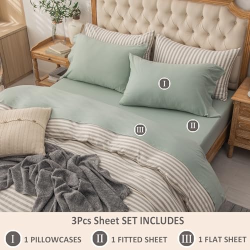 PURE ERA Jersey Knit 4pc Bed Sheet Set 100% T-Shirt Cotton Super Soft Comfy Breathable Fits Mattress Up to 15" Extra Deep Pocket (Solid Sage Green, Twin)