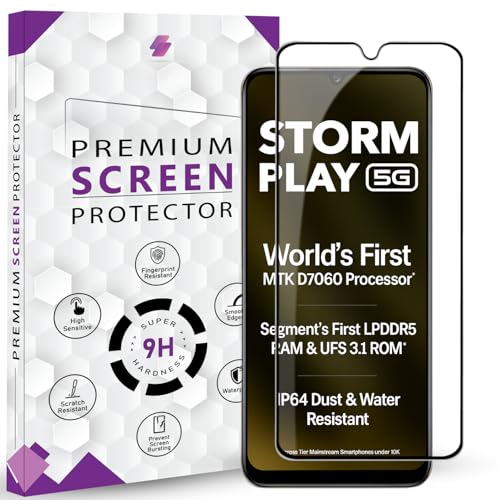 Image of Premium Tempered Glass Screen Protector Guard For Lava Storm Play 5G (6.75 Inch, Pack of 1) | Edge to Edge Coverage With Easy to installation kit & Guide