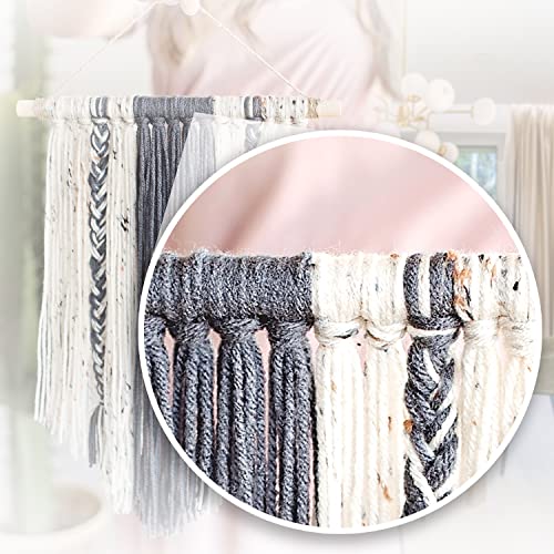 Kraska Boho Wall Decor Hanging - Yarn Wall Hanging Decor Boho Tapestry - Hippie Decor Knitted Cute Chic Wall Art Boho Decor Bedroom - Boho Macrame Wall Hanging Size 12 X 19 Inch Gray #TOP3