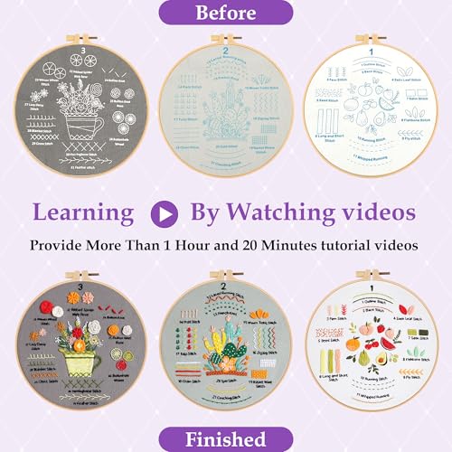 Image of Embroidery Kit for Adult Beginners, 3 Pack Embroidery Stitches Practice Kit to Learn 31 Stitches, with Step-by-Step Instructions & Videos, Tools, DIY Needlework Craft Gift for Craft Lovers Women