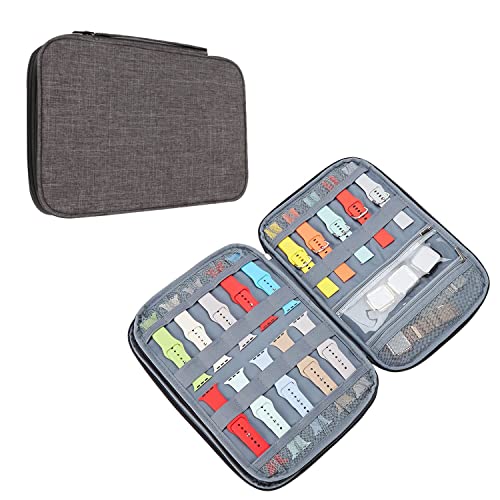 Eono Bolsa de Organizador de Correa de Reloj, Expandible Correa de Reloj de Organizador Nylon Caja de Caber 15 Bandas para Correa de Smartwatch para Cable, Alfiler, Gris