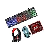 LOORGVEL 有線マウス キーボード ヘッドセットコンボセット 多彩バックライト付きクリエイティブテクスチャマウス 人間工学設計キーボード ホームオフィス ゲーミング向け