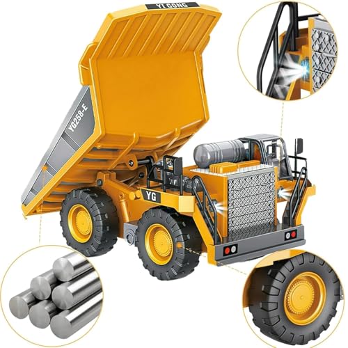 Image of Remote Control Dump Truck Toy for Kids, Rc Construction Toys Vehicle with Metal Bed & Light /Music, Ideas for Boys Age 6 7 8 9 10-15 Year Old & Up, Multicolor