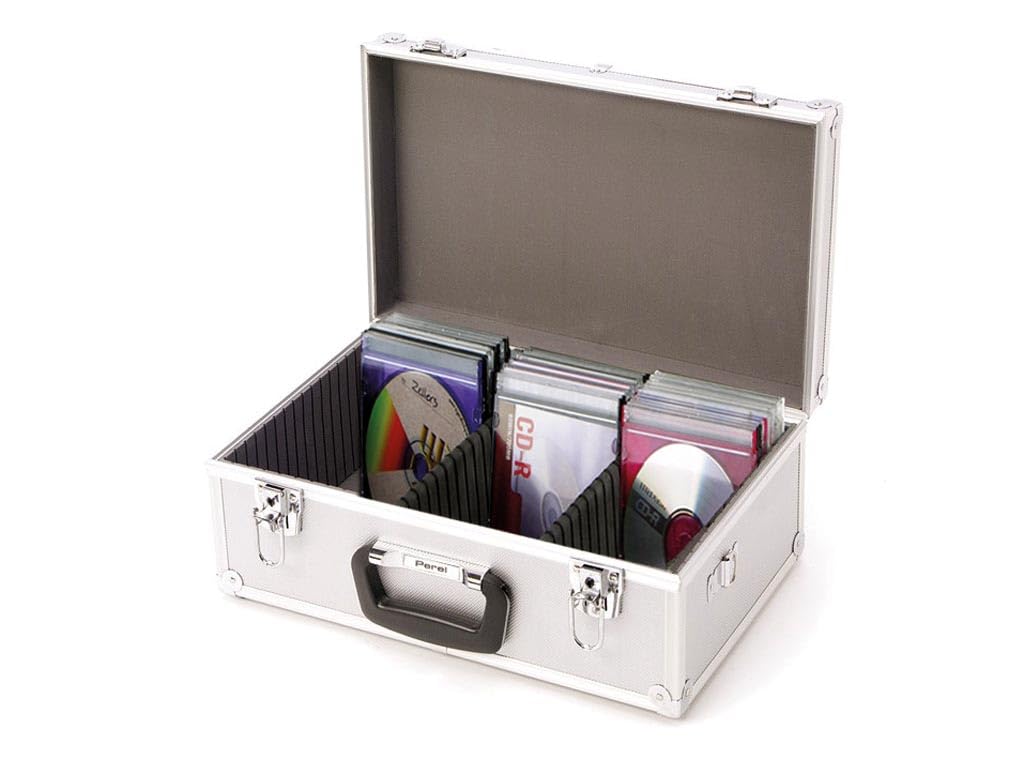 Perel Pudełko na płyty CD, 60 płyt CD, zamek na klucz, 2 klucze, aluminium, 424 x 265 x 173 mm