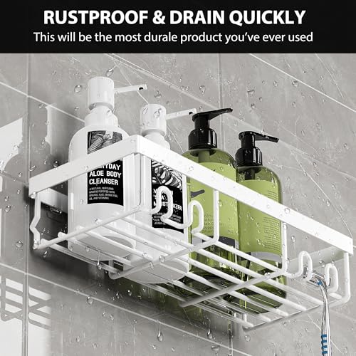 Image of Moforoco Shower Caddy Shelf Organizer Rack, Self Adhesive Black Bathroom Shelves Basket, Home Farmhouse Wall Inside Organization and Storage Decor Rv Accessories, First Camper Apartment Essentials