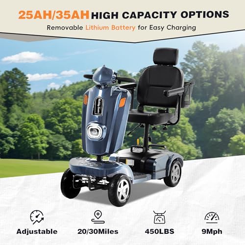 Image of Heavy Duty Mobility Scooter for Adults & Seniors, 500W Motor, 20 /30 Miles Long Range, 450 LBS Capacity, Removable Lithium Battery, 10 inch All-Terrain Tires, with Windshield & Suspension