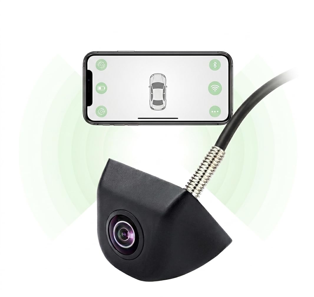 Telecamera Retromarcia WiFi 5G – HD 720p, Visione Notturna, Grandangolo 170°, Impermeabile IP68, Compatibile Android/iOS, Connessione Senza Fili Smartphone, Mini Telecamera Auto