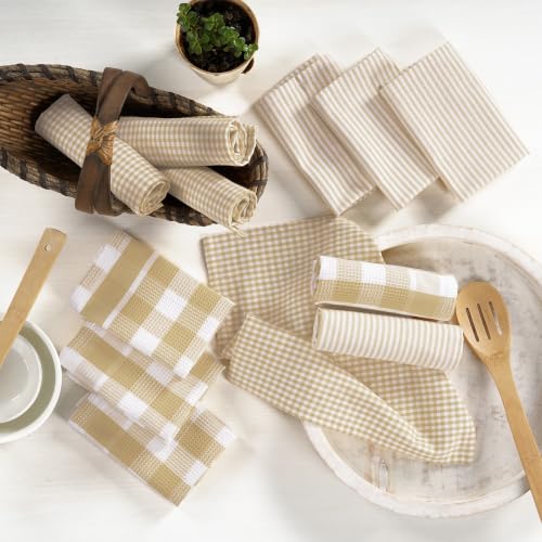 Image of LANE LINEN 100% Cotton Kitchen Dish Cloths, Ultra Soft Absorbent Quick Drying Dish Towels, Multiweave Wash Cloths Dish Towel Sets, 12x12 Inches, 12 Pack - Beige