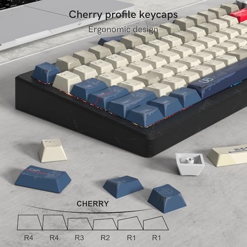 Image of dagaladoo Retro Comic PBT keycaps Set,Cherry Profile Keyboard Keycaps | Beige /Blue key caps,Dye Sublimation,134-keys Custom keycaps for 60% 65% 75% 100% Cherry-MX switch Mechanical Keyboard