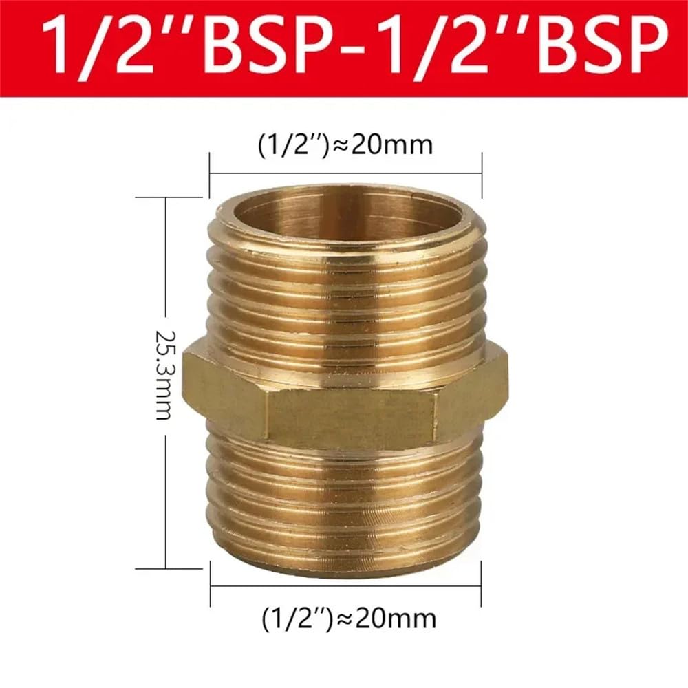 Racores de latón para mangueras, Adaptador de acoplador hexagonal for tubería de latón BSP de 1/8, 1/4, 3/8, 1/2, 3/4 y 1 pulgada, casquillo reductor.(1l2 to 1l2,10 pcs)