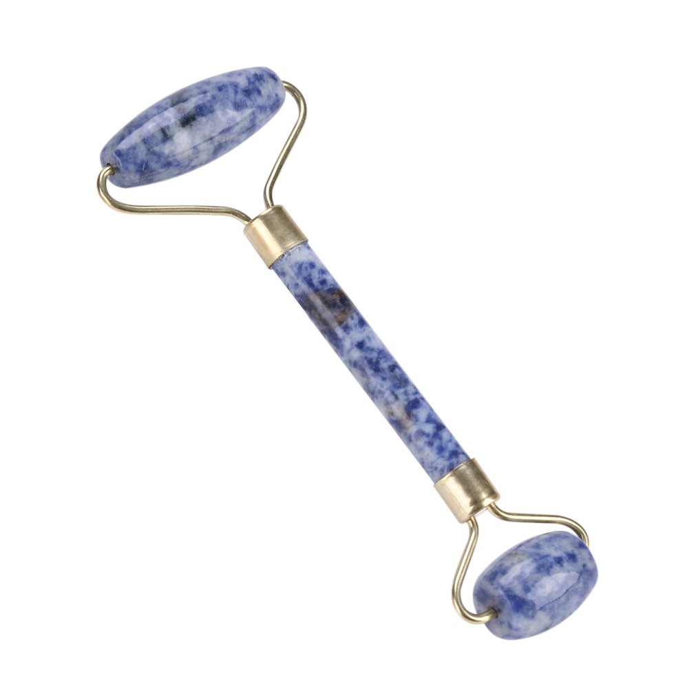 Rouleau de beauté à double tête - Outil de massage du cou yeux de jade pour le visage(Bleu)