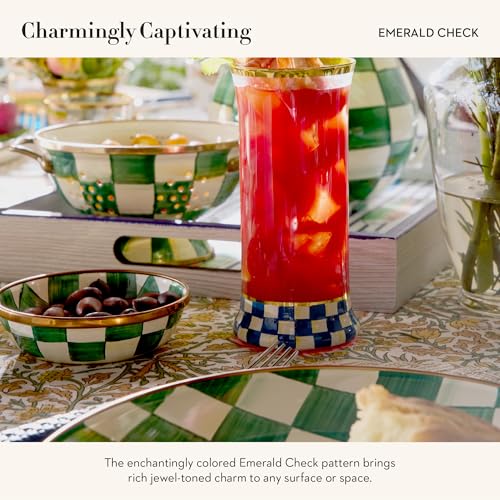 Image of MACKENZIE-CHILDS Enamel Colander, Decorative Kitchen Strainer, Small, Green-and-White Emerald Check