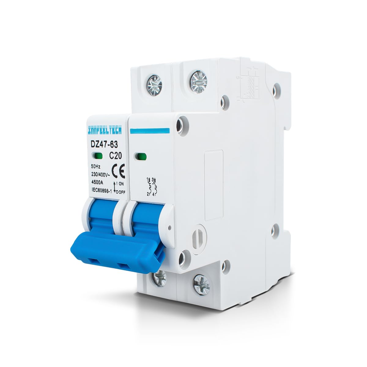 Innfeeltech 1 Pcs 20 Amp Current 230V Miniature Circuit Breakers MCB Double Pole for DIN Rail Mounting