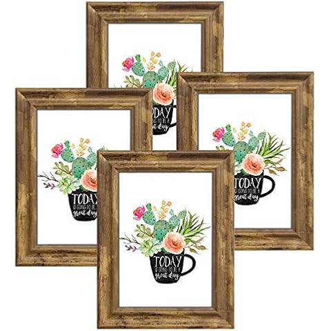 NUOLAN 5x7 Picture Frame Farmhouse Rustic Brown Wood Pattern Photo Frames for Wall or Desk Display, 4 Packs(NL-5X7RB) Cover