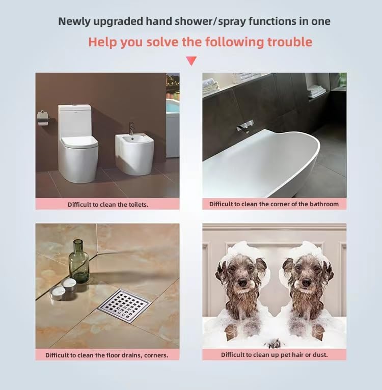 Miniatura 8 de Cabezal de ducha de mano cromado de alta presión, juego de cabezal de limpieza de botón de interruptor con boquilla de manguera de 59 pulgadas,