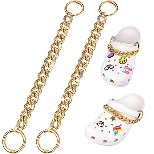 Hanaive 2 Pcs Bling Shoe Chain Charms Rhinestone Shoe Accessories for Women Trendy Decorative Chain for Clogs Sneakers Cute Jewelry Gift(19 cm/ 7.48 inch Gold)