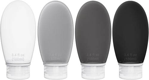 Silicone Travel Bottles for Toiletries TSA Approved Travel Size Containers Set 4 Pack Portable Leak Proof Refillable Cosmetic Squeeze Bottles Shampoo Hair Conditioner Body Lotion Bath Shower Gel
