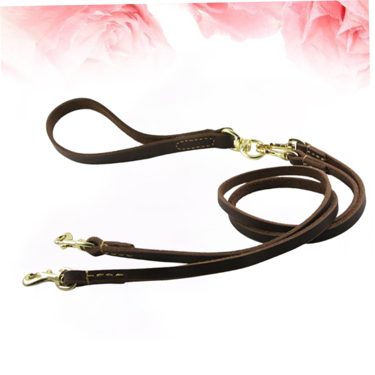 Laisse Double Tête pour Chien, Robuste, 1 Pièce, Cuir Bovin | 1, 6 X 120cm, Marron Café, Usage Extérieur et Voyages, pour Chiot et Chien