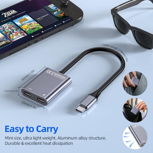 Image of USB C to Glasses Charging Adapter, 100W PD Charge & Play for AR Glasses, 4K@60Hz Video Output for XREAL /Viture /Rokid /RayNeo, Steam Deck, ROG Ally, Switch (Not Switch 2), PS5, Xbox, Mac, Laptops
