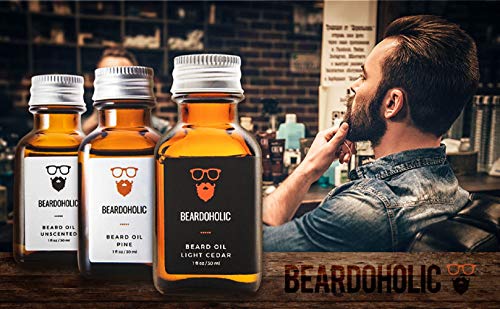 Beardoholic Premium Quality Beard Oil And Leave-In Conditioner, Softener - 100% Pure Organic Natural, Light Cedar Scent - Beard Growth And Stops Itchiness - Jojoba And Argan Oil #TOP4