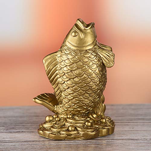 Estatua de pez Feng Shui de resina decorativa dorada miniatura 3