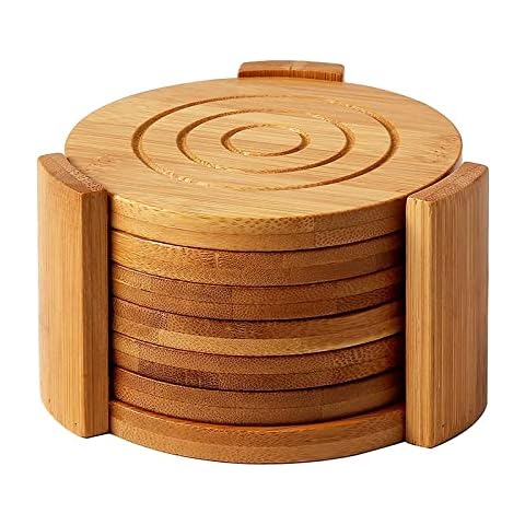 Unibos Handmade Bamboo Coasters Set with Holder Cover