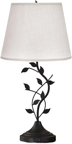 Lámpara de mesa retro grande con puerto de carga USB, adecuada para mesita de noche de dormitorio y sala de estar, pantalla blanca + base negra