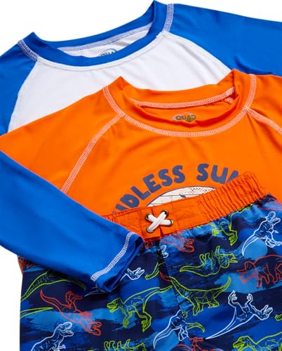 Quad Seven Boys Swim Set - 3 Piece Toddler Swim Trunks Boys Rash Guard Long Sleeve and Short Sleeve Kids Swimwear (2T-7)3