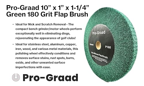 Image of 10 inch x 1 inch Green P180 Non-Woven Bench Grinder Polishing Burnishing Satin Finishing Flap Brush Wheel for Aluminum Copper Metal Golf Club Refurb, Compatible for 1 /2 inch, 5 /8 inch, 3 /4 inch, 1-1 /4 inch Shaft
