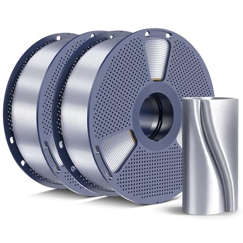 SUNLU Silk PLA+ Filament 1.75mm 2025 Upgrade Spool Compatible with Bambulab Refill Filament, 2kg(4.4lbs) PLA Bundle 3D Printer Filament, 1.75mm Dimensional Accuracy +/- 0.02mm, Silver+Silver