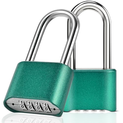 Image of Faburo 2pcs Combination Lock, 4-Digit Heavy Duty Combo Lock, Combination Padlock Outdoor Waterproof Gate Locks for Outdoor Fence, Locker, Sheds, Gym, Gate Hasps (2pcs-Long-Green)