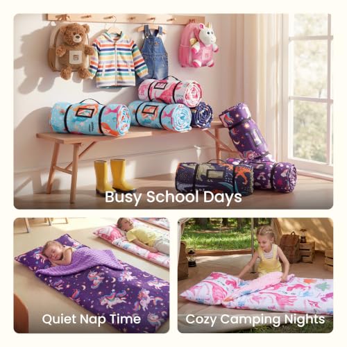 Image of JOIEDOMI Toddler Nap Mat with Removable Pillow and Minky Blanket 55''x30'' Kids Sleeping Bag for Boys and Girls Ages 3-6 Roll Up Soft Nap Mats for Preschool Kindergarten Daycare Sleepover