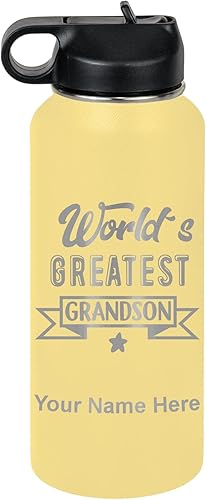 Miniatura 51 de LaserGram Personalized Water Bottle, World's Greatest Grandson, Stainless Steel Double Wall Vacuum Insulated with Flip Top Straw, Custom Engraved