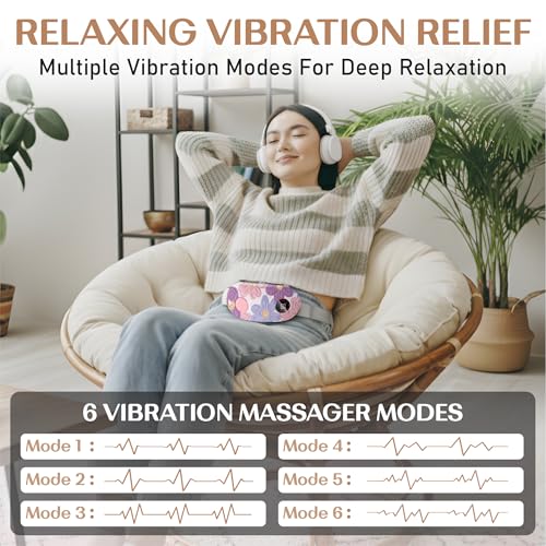 Image of BRONTIX Period Cramp Relief Massager for Women | Portable Cordless Menstrual Pain Relief Heating Pad with 6 Heat & Massage Modes | Electric Periods Cramp Massager | Perfect Gifts for Woman (Pastel bloom)