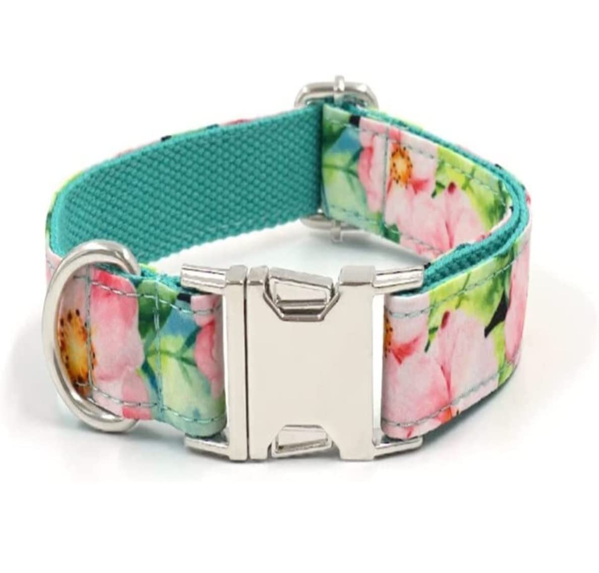 Correa Perro Collar para Perro Mascota, Estampado Floral Rosa Personalizado, Bonito Conjunto De Collar Y Correa para Perro, Hebilla De Liberación Rápida Correa Perro Suave(42-48cm)