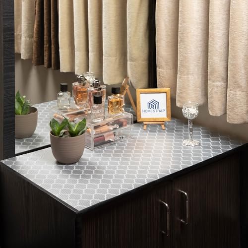 Image of Homestrap Multipurpose Dotted Anti-Slip Shelf Liner (45cm X 5m)|Washable Kitchen Drawer Mat for Fridge, Table, Cupboards, and Shelves | Durable and Waterproof in White (Transparent)