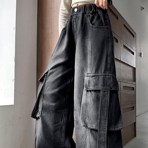 Teen Girl Cargo Pants Girls Y2K Cargo Trousers Jeans Wide Leg Denim Pants with Multi Pockets 4-15 Years Streetwear2
