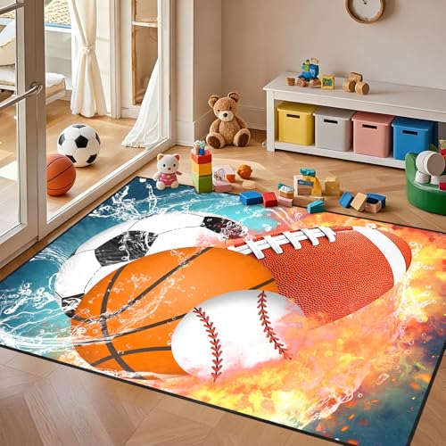 Basketball Rug for Boys Bedroom 3'x5' Kids Football Carpet Water